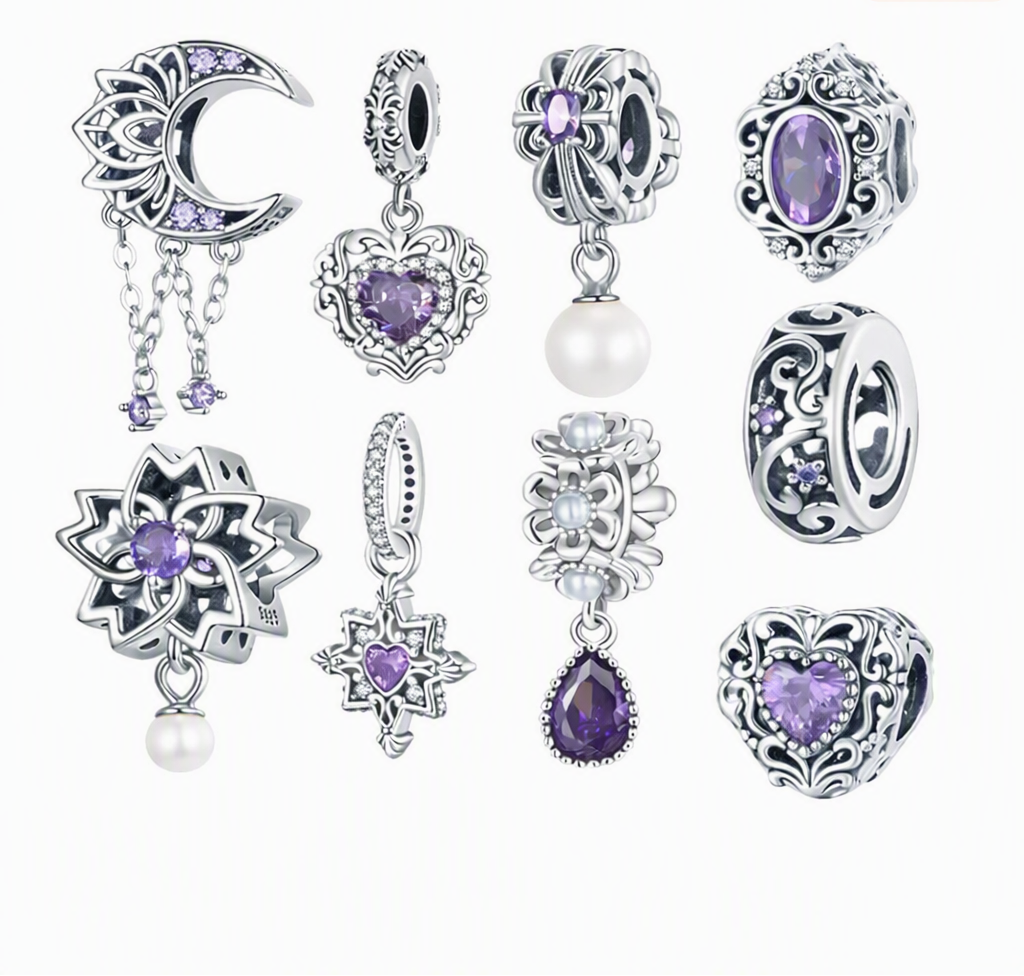 S925 Purple Lotus Charms