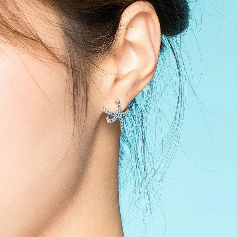 S925 Blue Starfish Stud Earrings