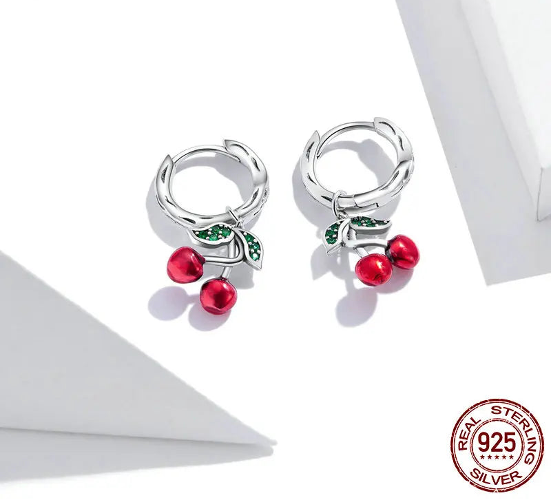 925 Sterling Silver Sweet Cherry Drop Earrings