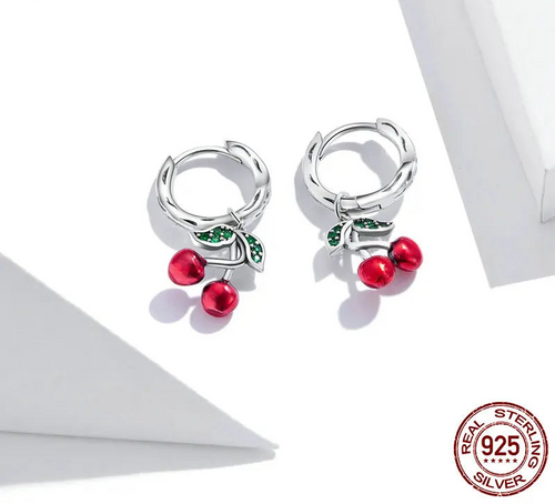 925 Sterling Silver Sweet Cherry Drop Earrings