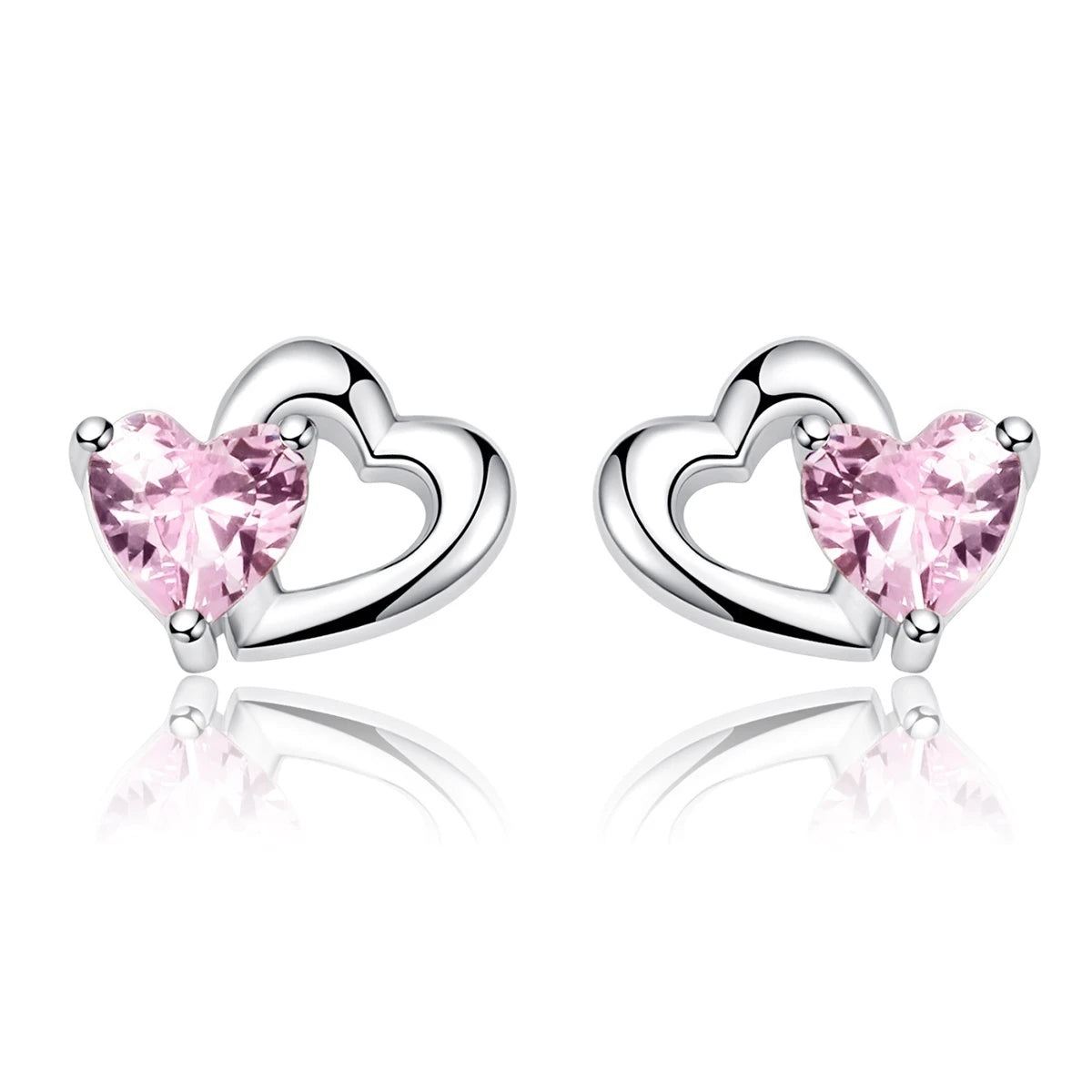 S925 Pink Heart Stud Earrings