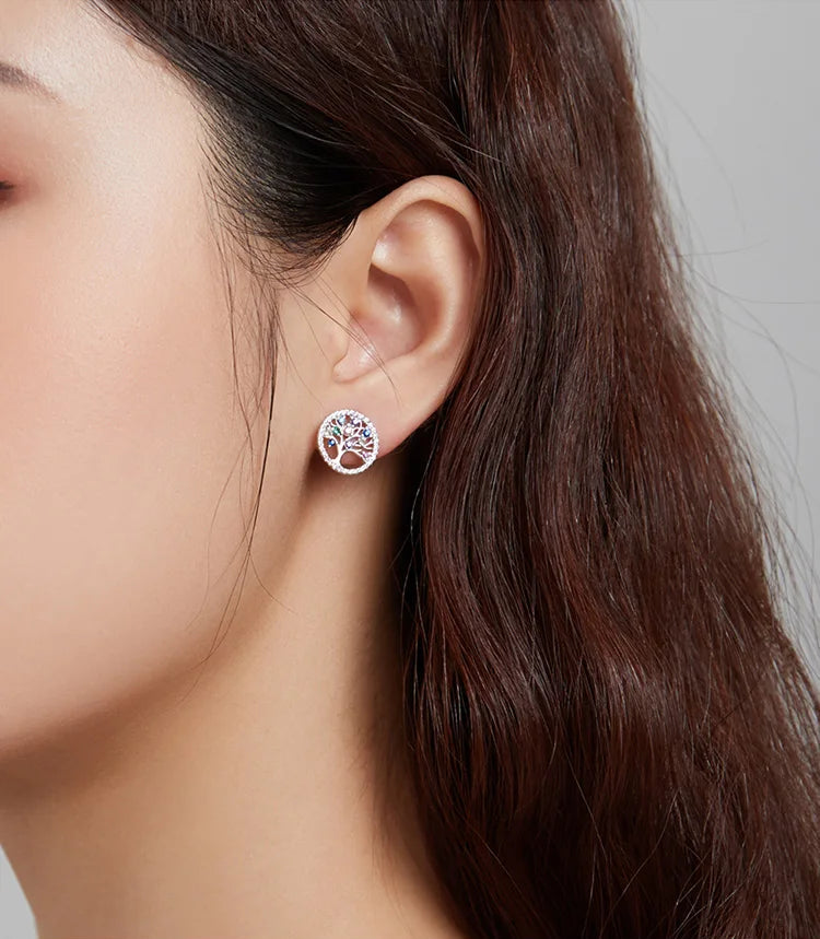S925 Colourful Tree of Life Stud Earrings