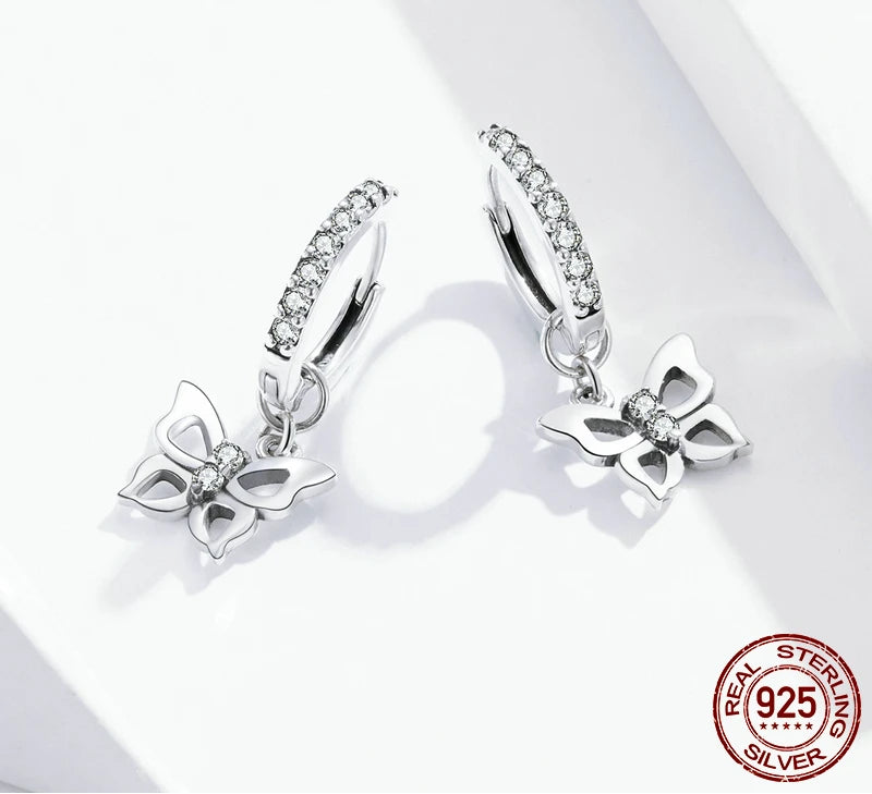 S925 Butterfly Drop Hoops