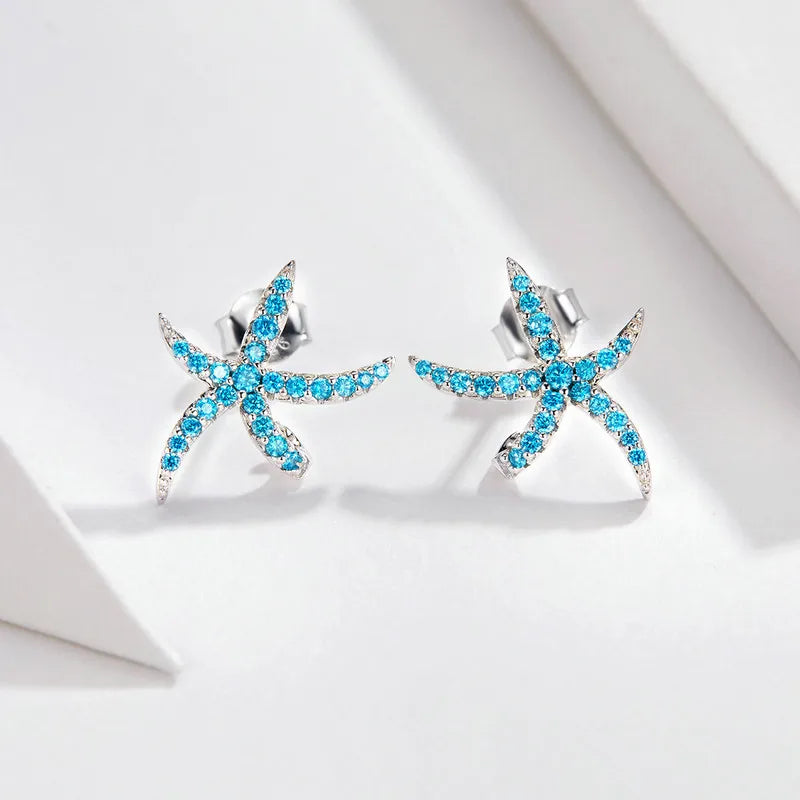 S925 Blue Starfish Stud Earrings