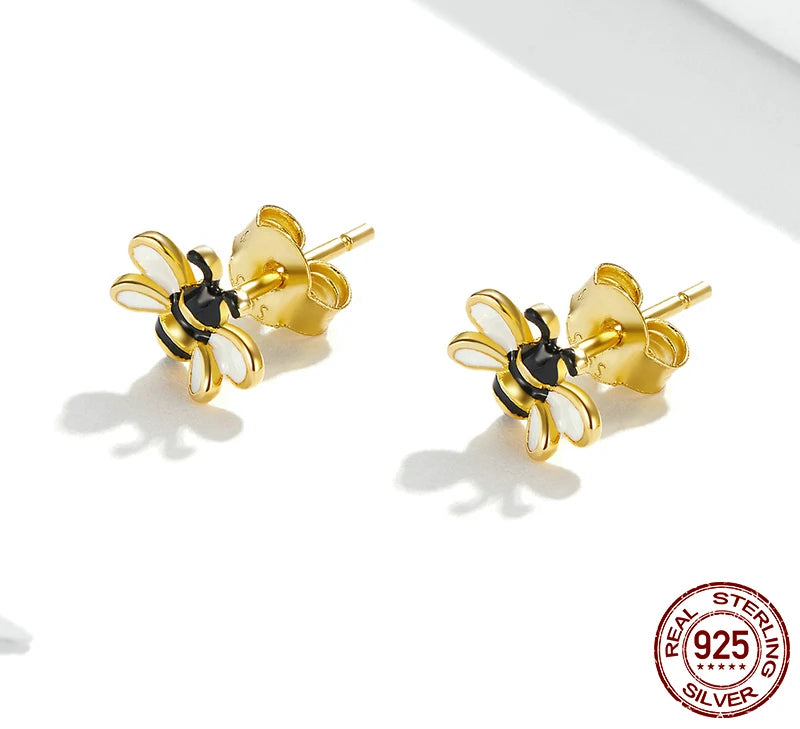 S925 Gold Plated Small Bee Earrings