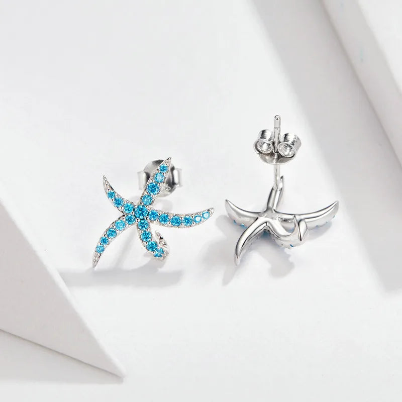 S925 Blue Starfish Stud Earrings
