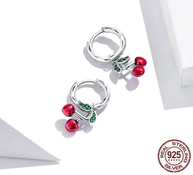 925 Sterling Silver Sweet Cherry Drop Earrings