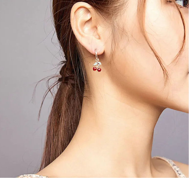 925 Sterling Silver Sweet Cherry Drop Earrings