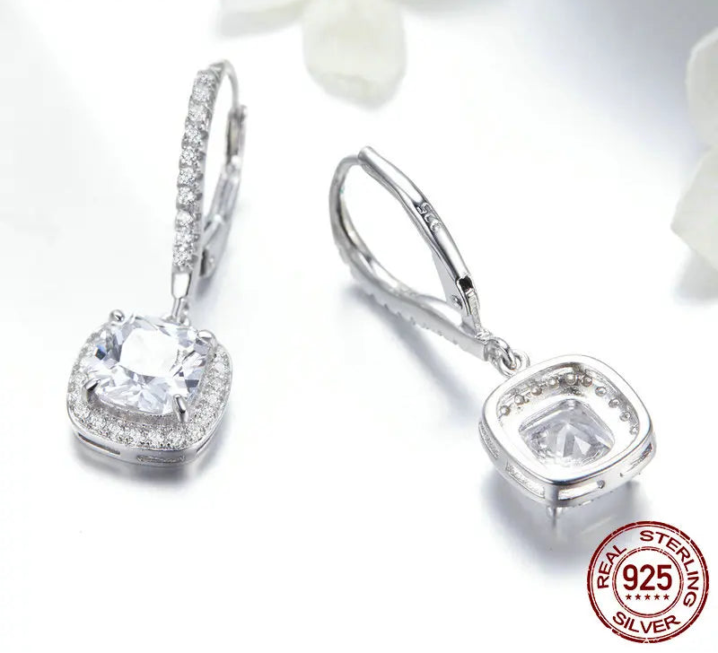 S925 Square Drop Earrings