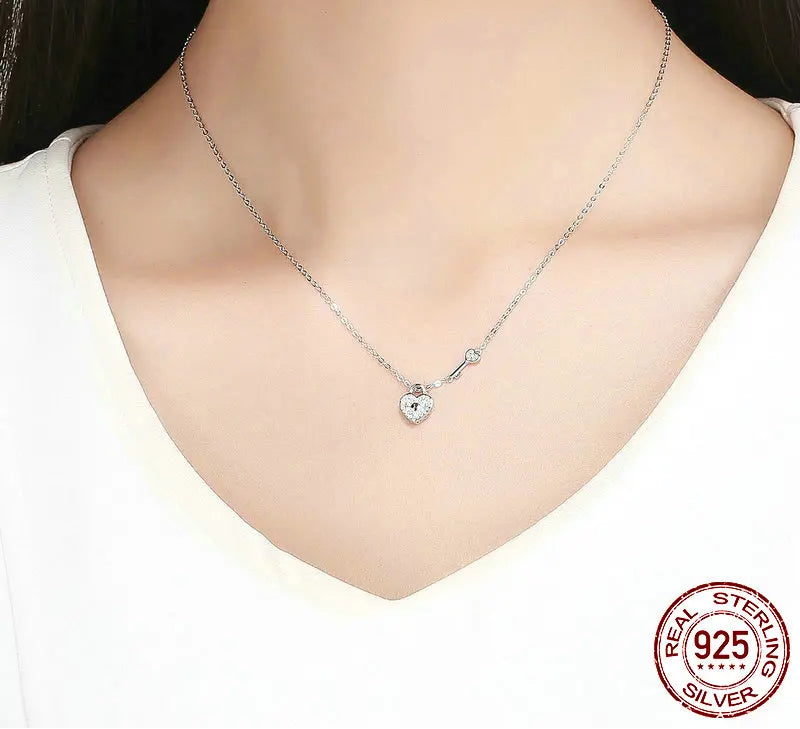 S925 Lock & Heart Pendant Necklace