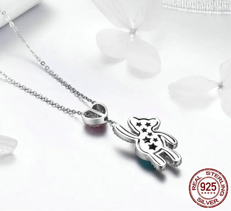 S925 Hanging Around Teddy Bear Necklace