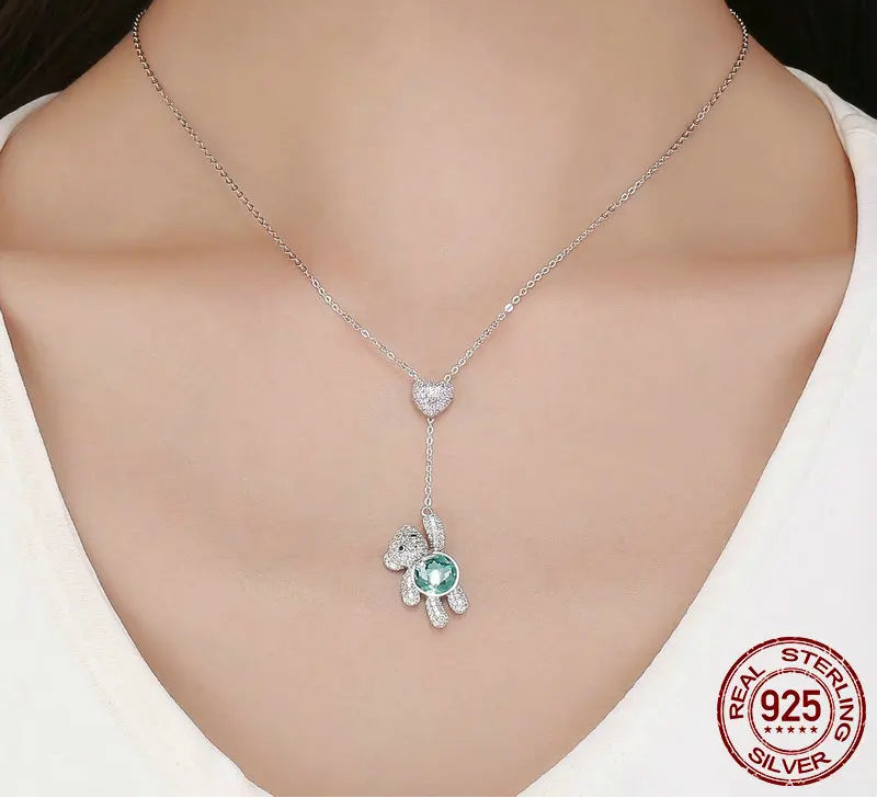 S925 Hanging Around Teddy Bear Necklace