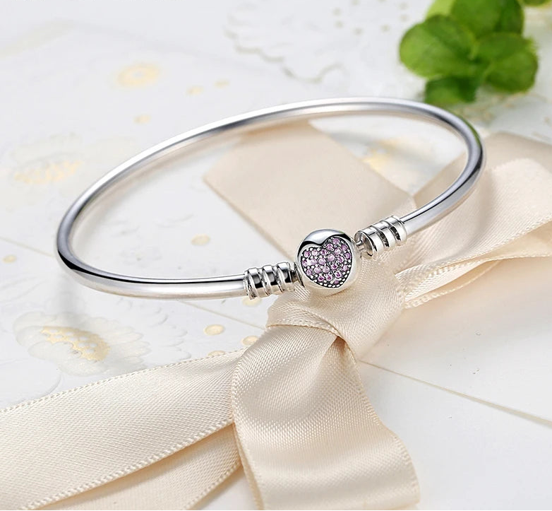 Shimmering Heart Charm Bangle