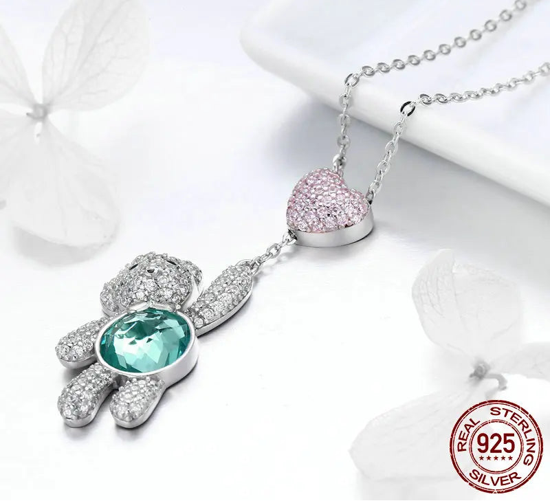 S925 Hanging Around Teddy Bear Necklace