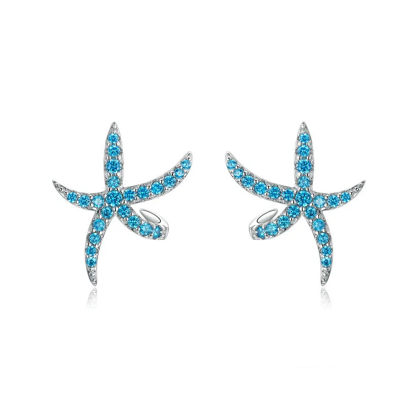 S925 Blue Starfish Stud Earrings
