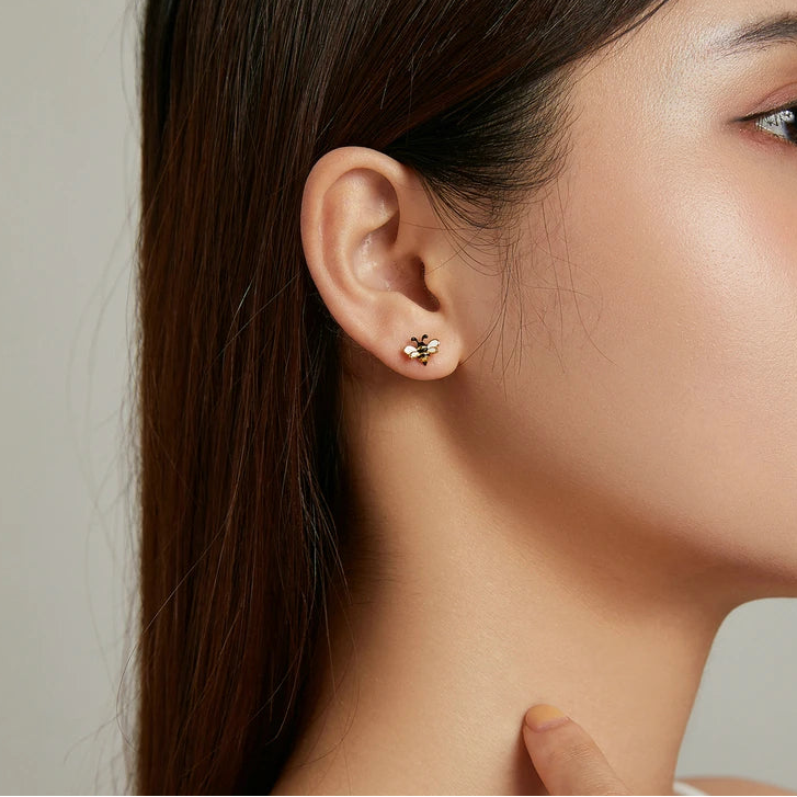 S925 Gold Plated Small Bee Earrings