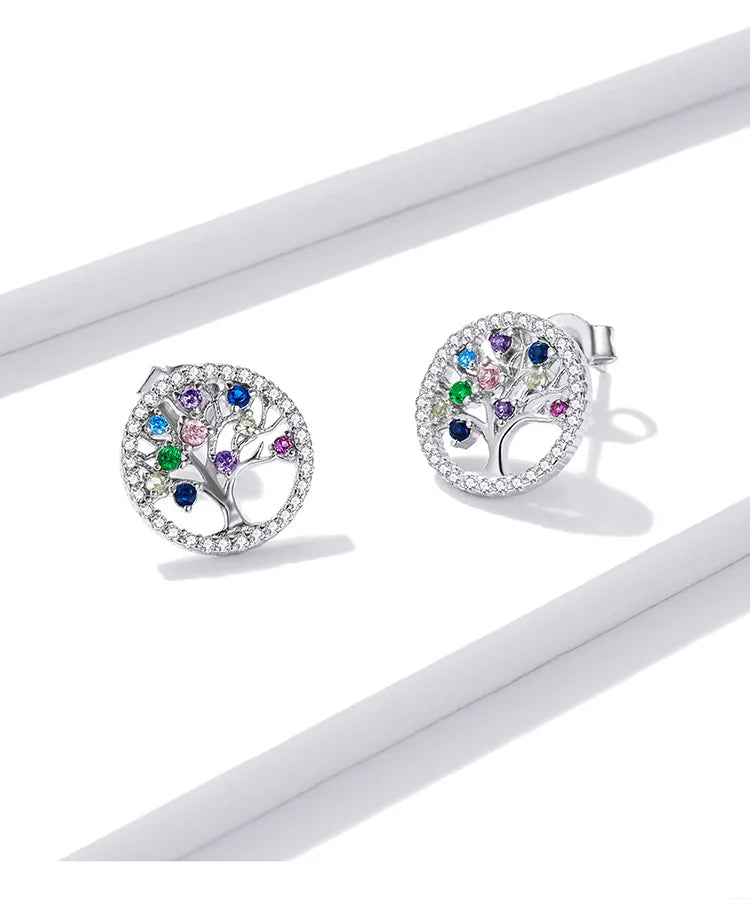 S925 Colourful Tree of Life Stud Earrings
