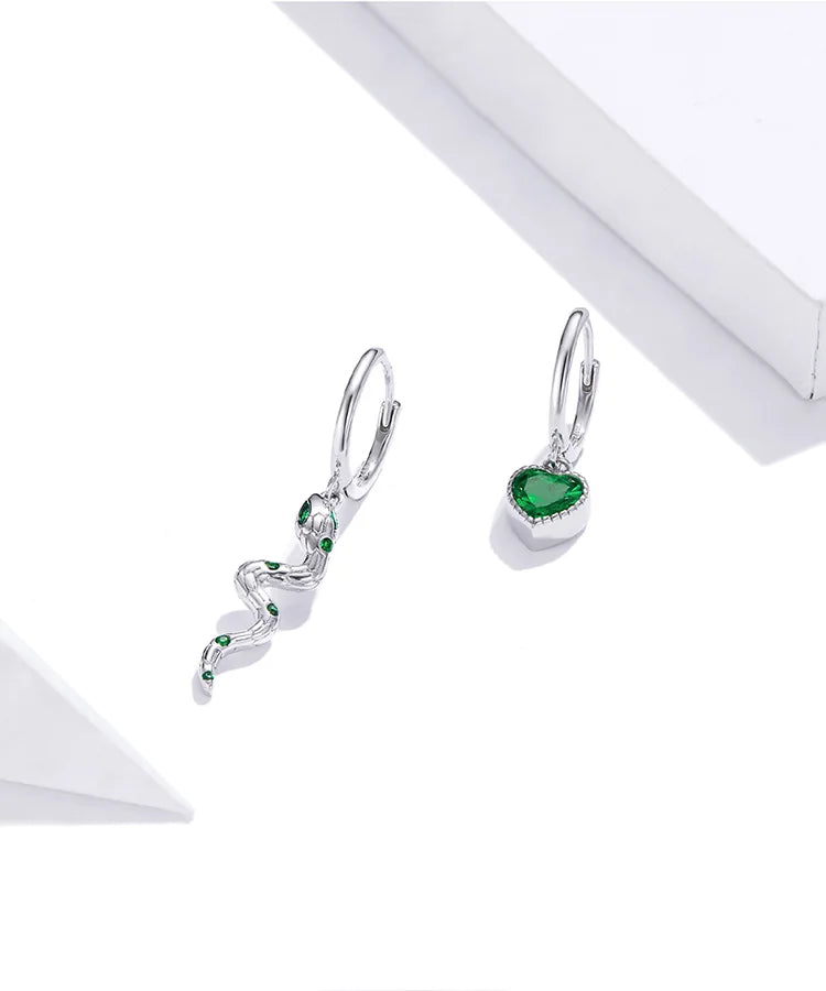 S925 Love of the Snake Green Hoops
