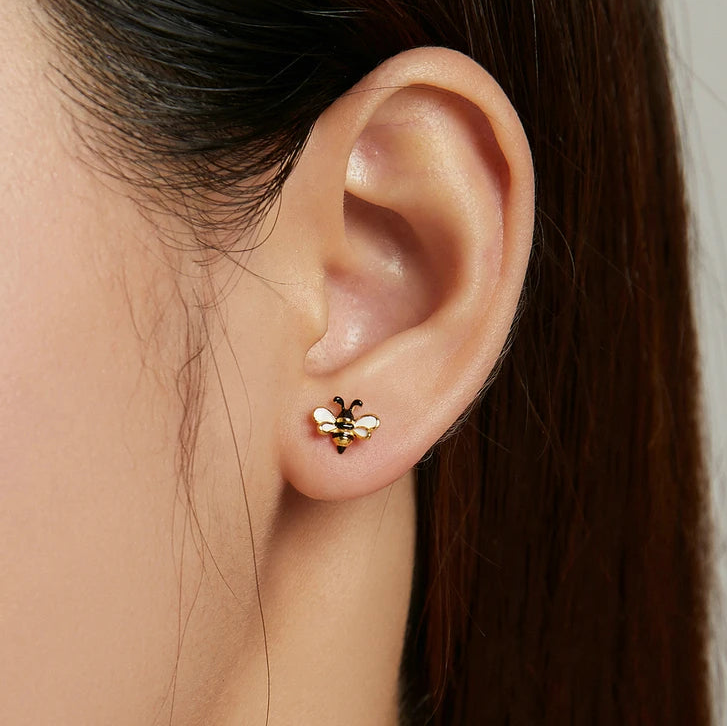 S925 Gold Plated Small Bee Earrings
