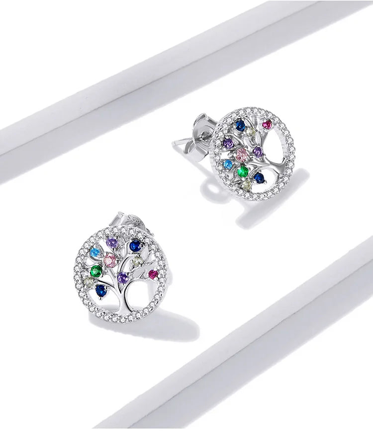 S925 Colourful Tree of Life Stud Earrings
