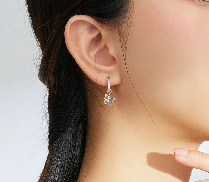S925 Butterfly Drop Hoops