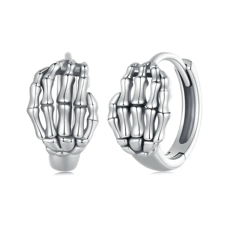 S925 Skeleton Hand Hoop Earrings