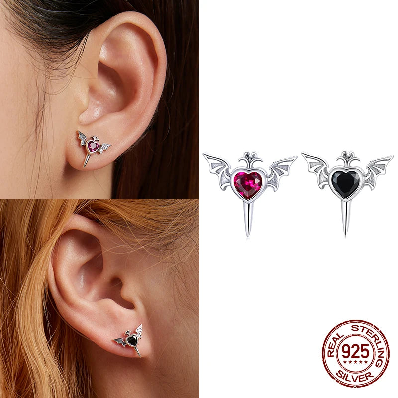 S925 Gothic Heart Stud Earrings