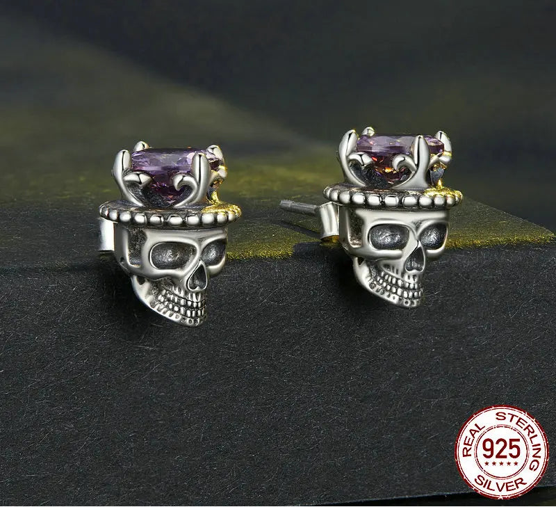 S925 Skull King Stud Earrings