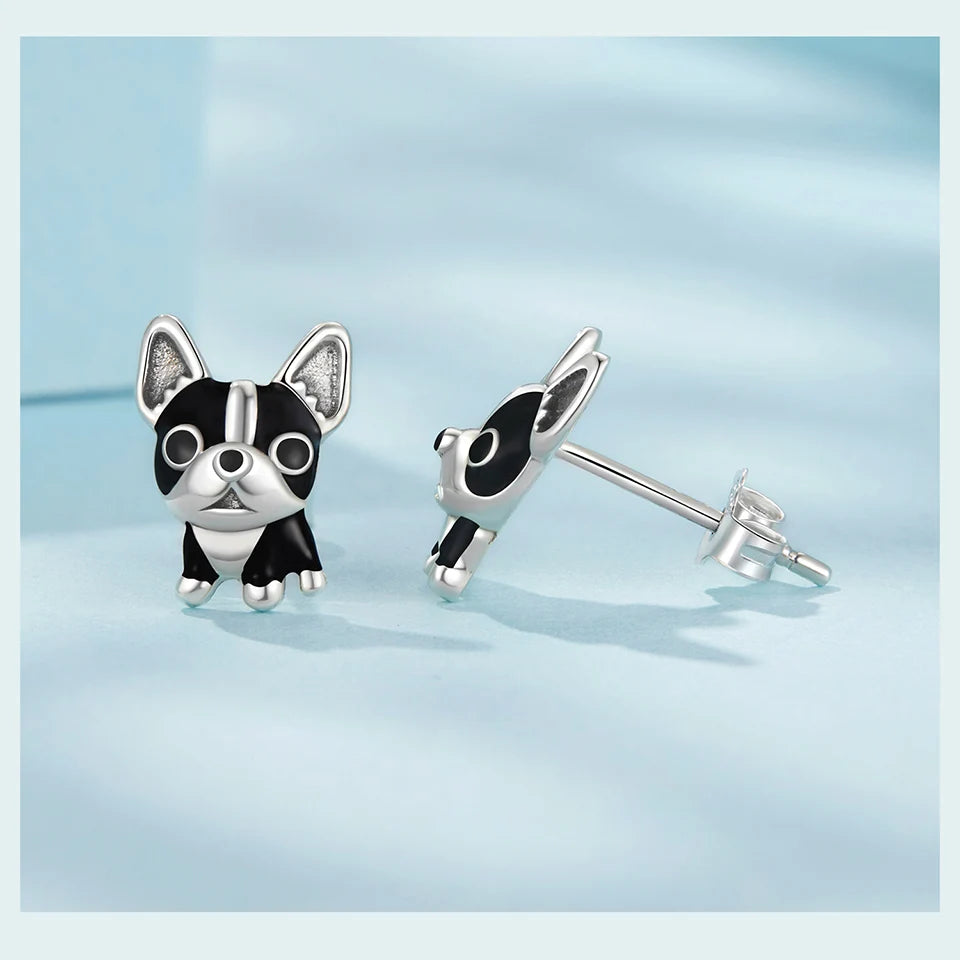 S925 French Bulldog Stud Earrings