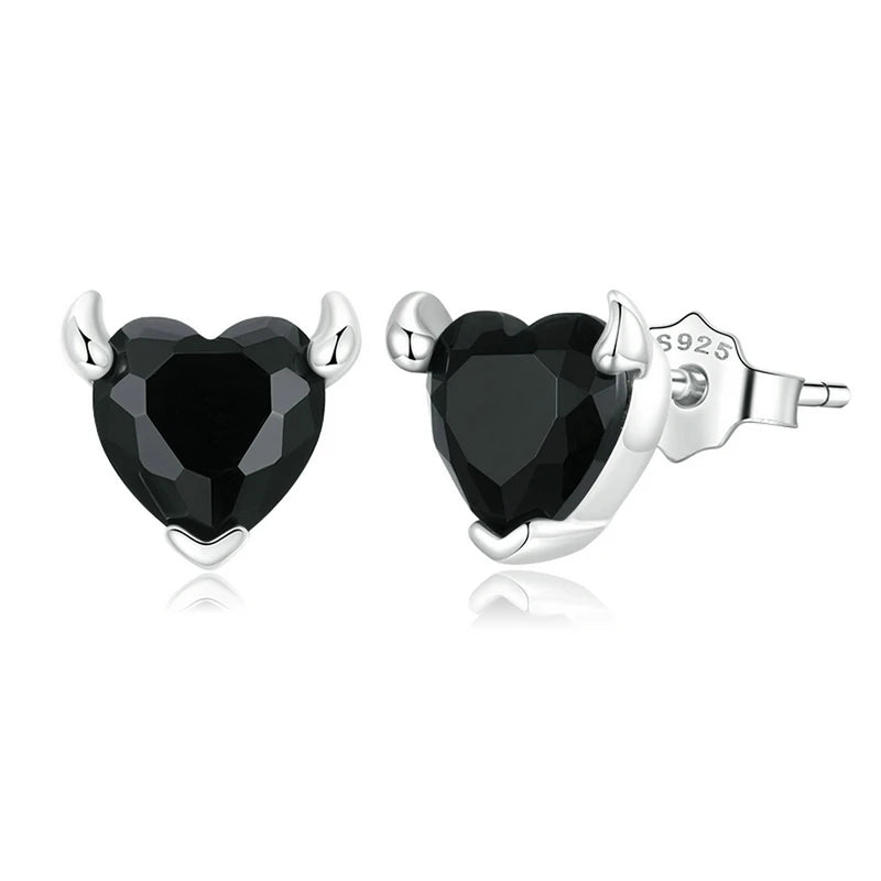 925 Devil Heart Studs Earrings