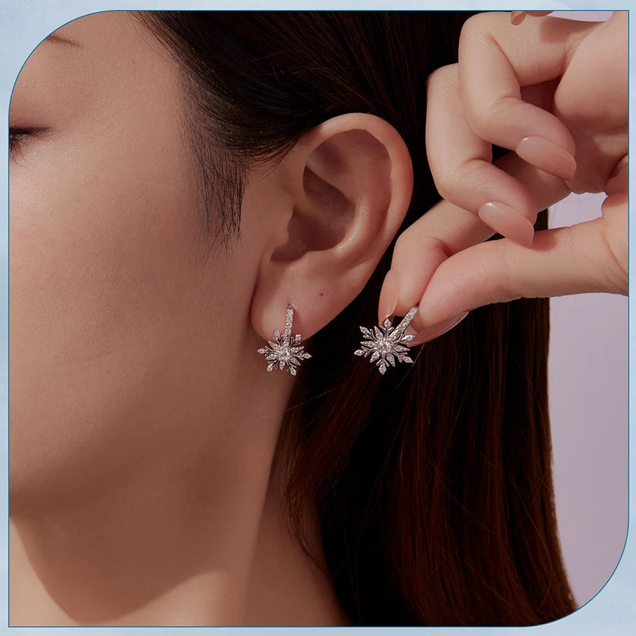 S925 Snowflake Huggie Hoop Earrings