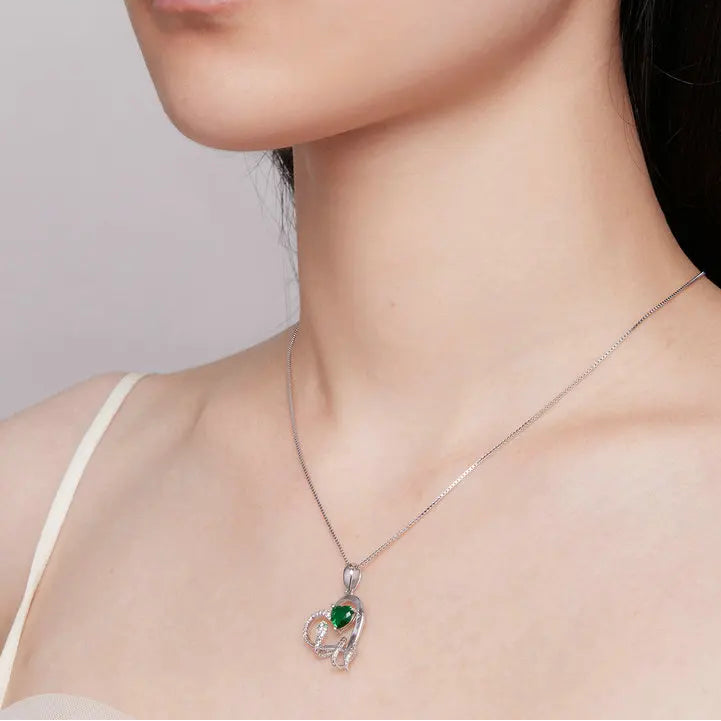 S925 Green Heart Snake Necklace