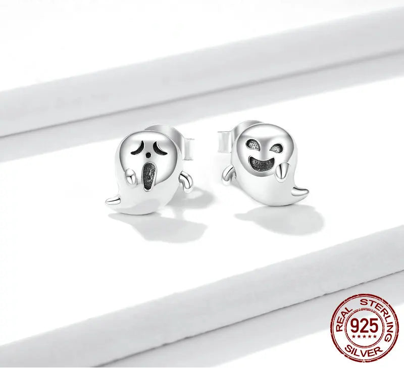 S925 Spooky Ghost Stud Earrings