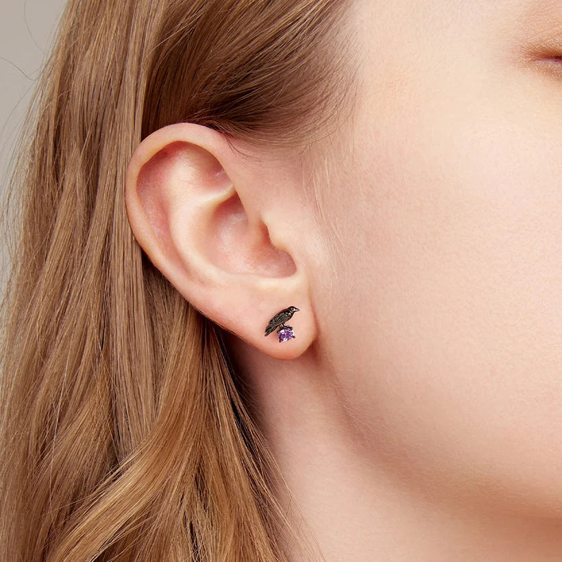 S925 Black Gothic Raven Stud Earrings