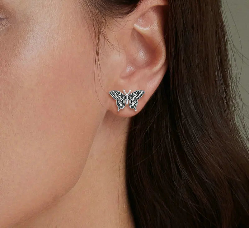 S925 Vintage Butterfly Stud Earrings