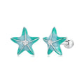 S925 Blue Green Starfish Stud Earrings