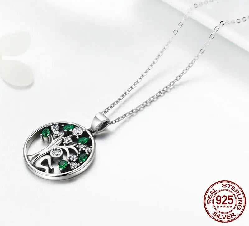 S925 Green & White Tree of Life Necklace