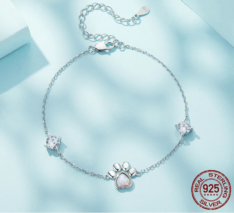 S925 Opal Paw Print Bracelet