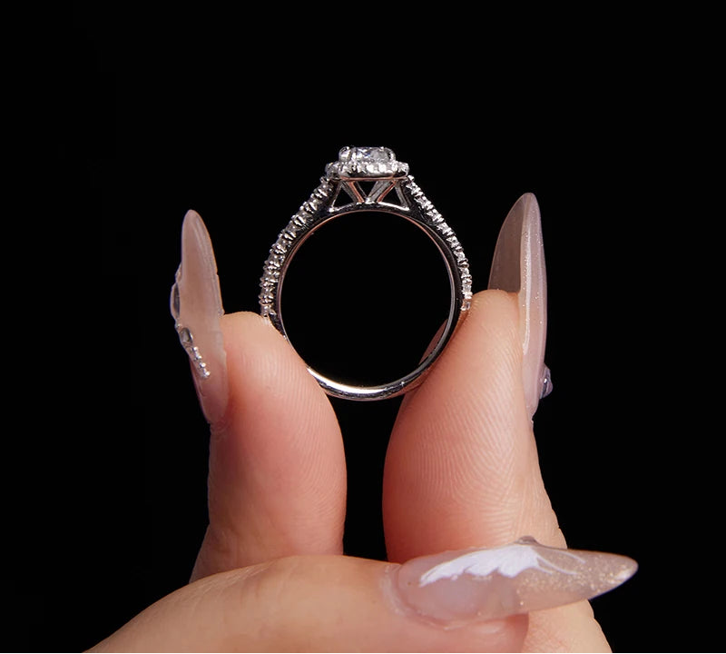 S925 | 0.5CT Square Halo Moissanite Ring