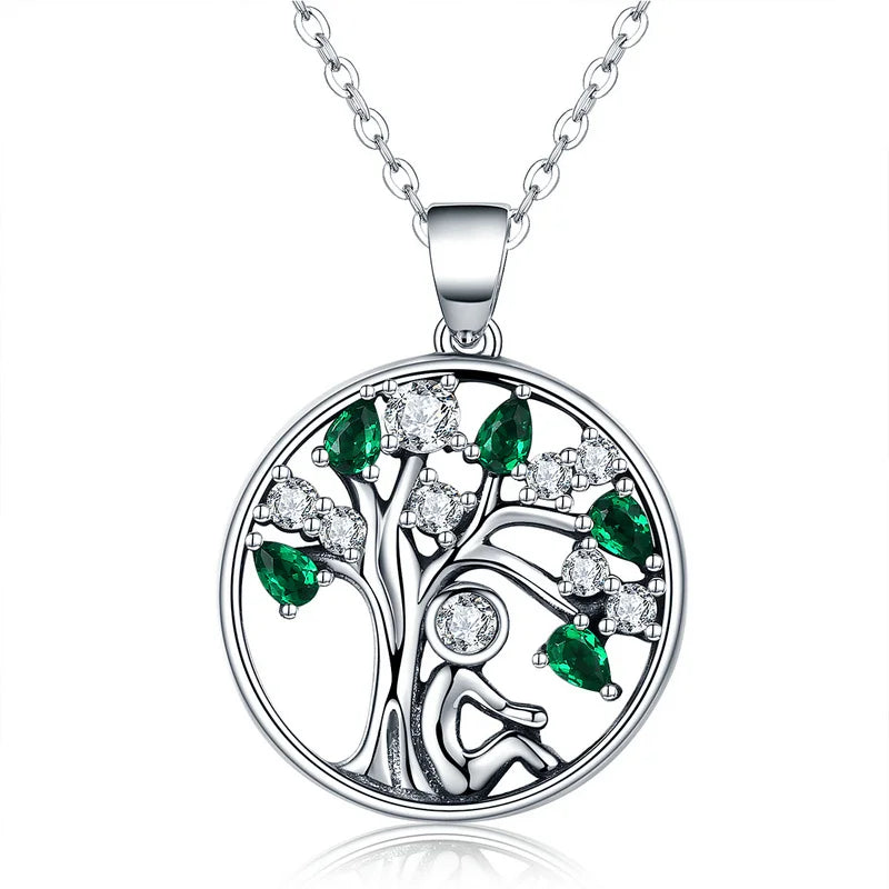 S925 Green & White Tree of Life Necklace
