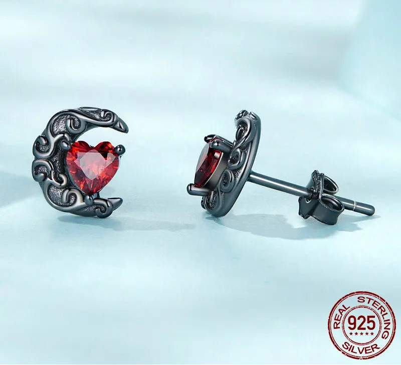 S925 Gothic Black Moon Stud Earrings