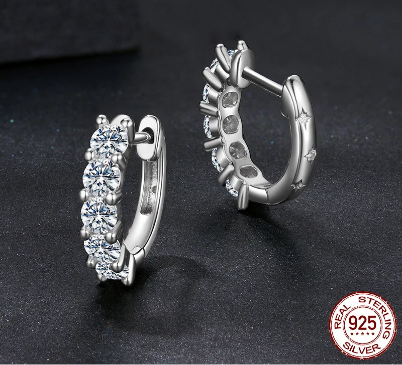 S925 White Gold Moissanite Huggie Hoop Earrings