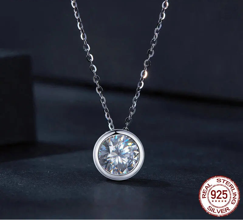 S925 Moissanite Classic Round Pendant Necklace