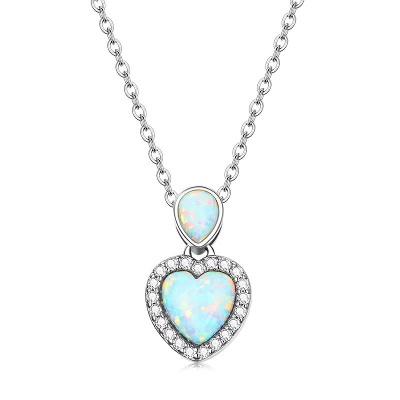 S925 Opal Love Heart Charm Necklace