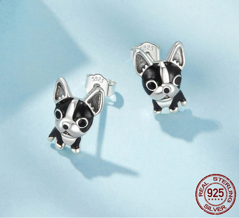 S925 French Bulldog Stud Earrings