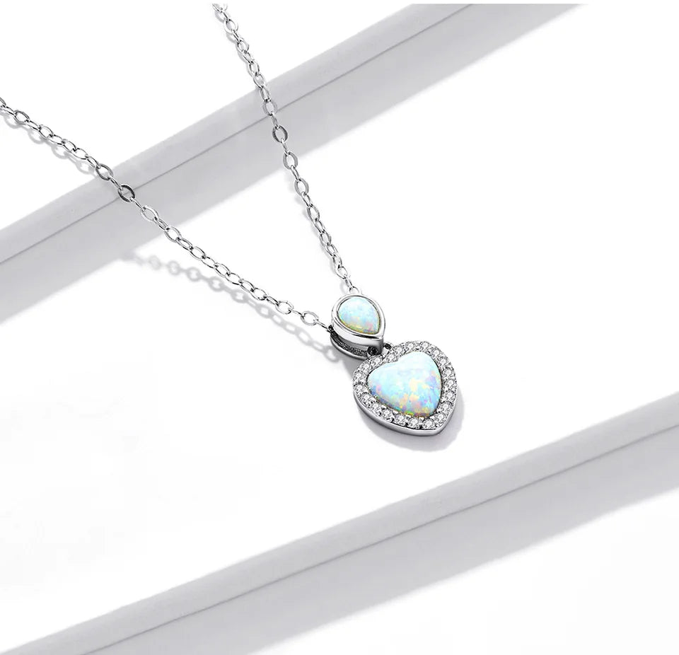 S925 Opal Love Heart Charm Necklace