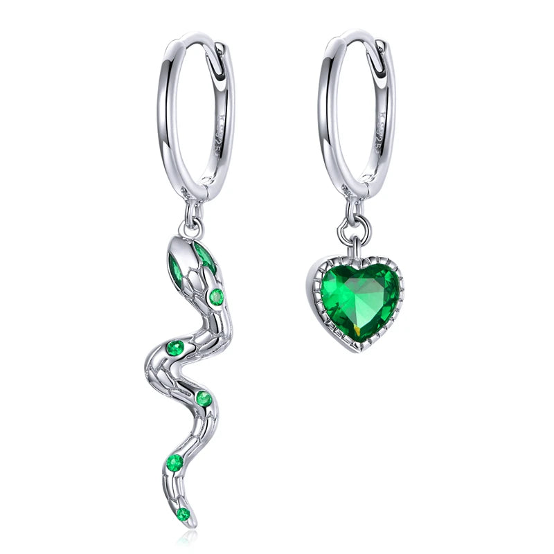 S925 Love of the Snake Green Hoops