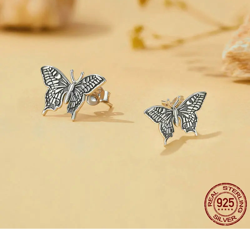 S925 Vintage Butterfly Stud Earrings