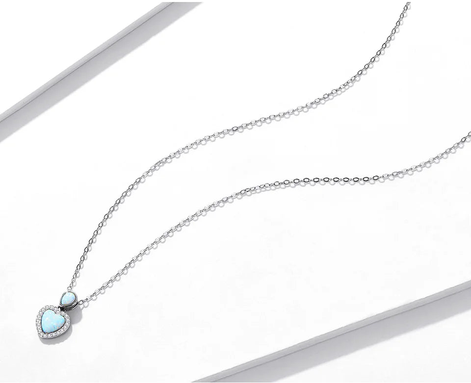 S925 Opal Love Heart Charm Necklace