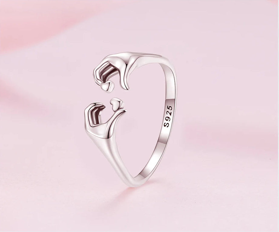S925 Heart Hands Ring